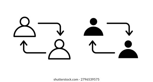 Peer to peer icon outline style. Black solid silhouette style icons