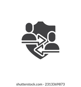 Icono del vector de seguro de compañero a compañero. signo plano relleno para concepto móvil y diseño web. Icono de glifo de seguro P2P. Símbolo, ilustración del logotipo. Gráficos vectoriales
