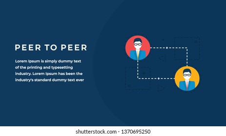 Peer to Peer Landscape Banner Design Concept with Headline and Text Place.  CryptoCurrency Web banner, Infographics, Hero images for Websites and Blogs. Flat Vector illustration 
