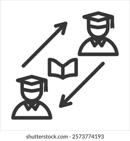 Peer To Peer Learning Outline Icon Vector Illustration