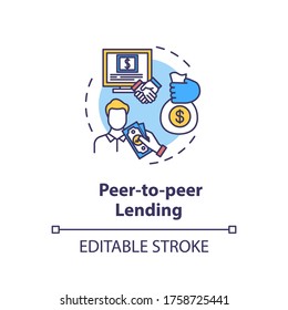 Peer to peer lending concept icon. Campaign to raise money. Online crowd funding for business project idea thin line illustration. Vector isolated outline RGB color drawing. Editable stroke