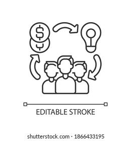 Peer to peer lending linear icon. Giving money through services that match lenders with borrowers. Thin line customizable illustration. Contour symbol. Vector isolated outline drawing. Editable stroke