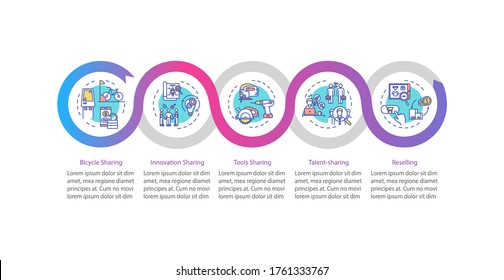 Peer to peer lending vector infographic template. P2P business model presentation design elements. Data visualization with five steps. Process timeline chart. Workflow layout with linear icons