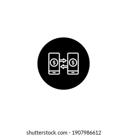 Peer to peer mobile money exchange icon in black round style. Vector icon pixel perfect