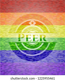 Peer on mosaic background with the colors of the LGBT flag