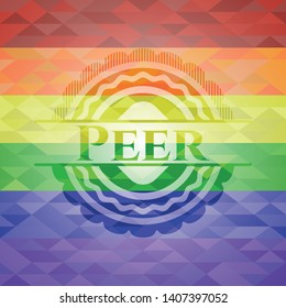 Peer on mosaic background with the colors of the LGBT flag
