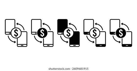 Peer to Peer Payment Mobile Money Transfer Icons Vector Design