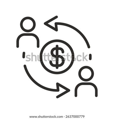 peer to peer payments icon, P2P, digital lending, cryptocurrency commerce, business interacting, online transactions, thin line vector illustration eps10