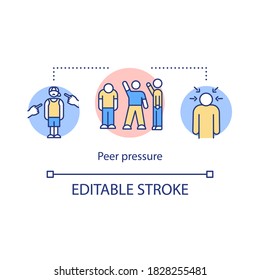 Peer Pressure Concept Icon. Racial Harassment In Group. University Community Bullying. College Life Idea Thin Line Illustration. Vector Isolated Outline RGB Color Drawing. Editable Stroke