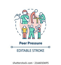 Peer pressure concept icon. Teenage life struggle abstract idea thin line illustration. Peer influence during adolescence. Isolated outline drawing. Editable stroke. Arial, Myriad Pro-Bold fonts used