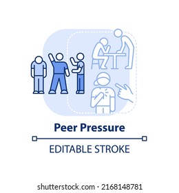 Peer pressure light blue concept icon. Teenage life struggle abstract idea thin line illustration. Peer influence. Isolated outline drawing. Editable stroke. Arial, Myriad Pro-Bold fonts used