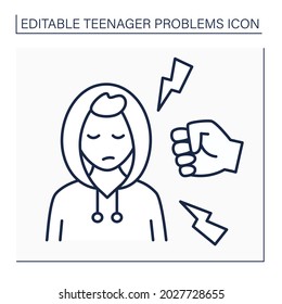 Peer Pressure Line Icon. Bullying. Direct Influence From Peers By Changing Their Attitudes, Values Or Behaviors.Teenager Problem Concept. Isolated Vector Illustration. Editable Stroke