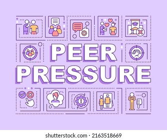 Peer Pressure Word Concepts Purple Banner. Adolescence Issues. Infographics With Editable Icons On Color Background. Isolated Typography. Vector Illustration With Text. Arial-Black Font Used