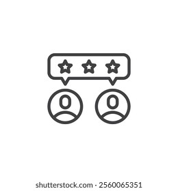 Peer Review line icon. linear style sign for mobile concept and web design. Two profile and speech bubble with stars outline vector icon. Sharing opinion symbol, logo illustration. Vector graphics