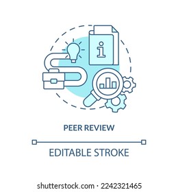 Peer review turquoise concept icon. Successfully managing merger abstract idea thin line illustration. Auditing engagement. Isolated outline drawing. Editable stroke. Arial, Myriad Pro-Bold fonts used