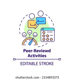 Peer Reviewed Activities Concept Icon. Students Feedbacks. Online Education Trend Abstract Idea Thin Line Illustration. Isolated Outline Drawing. Editable Stroke. Arial, Myriad Pro-Bold Fonts Use