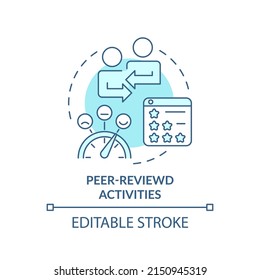 Peer Reviewed Activities Turquoise Concept Icon. Students Feedbacks. Online Education Abstract Idea Thin Line Illustration. Isolated Outline Drawing. Editable Stroke. Arial, Myriad Pro-Bold Fonts Use