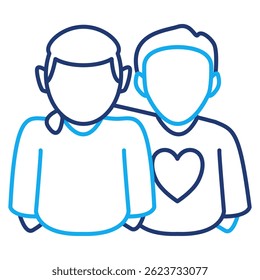 Ícone Peer Support representado pelo estilo de linha dupla de suporte a amizade.