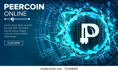 Peercoin Abstract Technology Background Vector. Binary Code. Fintech Blockchain. Cryptography. Cryptocurrency Mining Concept Illustration.
