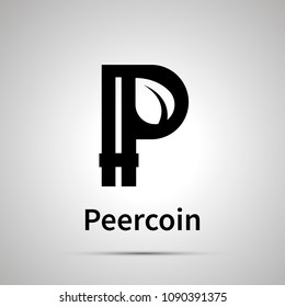 Peercoin cryptocurrency simple black icon with shadow