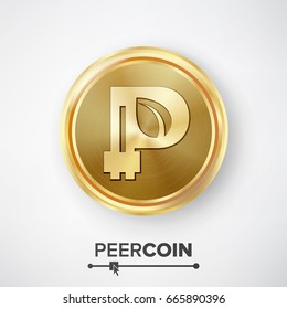 Peercoin Gold Coin Vector. Realistic Crypto Currency Money And Finance Sign Illustration. Peercoin Digital Currency Counter Icon. Fintech Blockchain. Famous World Cryptography 