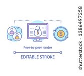 Peer-to-peer lender concept icon. P2P lending. Crowdlending. Web investment service. Online business seminar idea thin line illustration. Vector isolated outline drawing. Editable stroke
