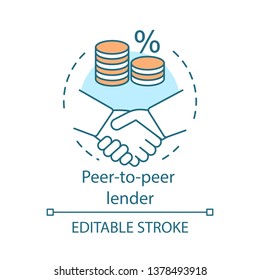 Peer-to-peer Lender Concept Icon. P2P Lending. Investment In Loan. Deposit Agreement. Credit Idea Thin Line Illustration. Vector Isolated Outline Drawing. Editable Stroke