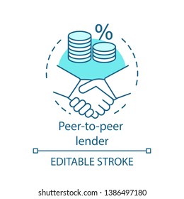 Peer-to-peer Lender Concept Icon. P2P Lending. Investment In Loan. Deposit Agreement. Credit Idea Thin Line Illustration. Vector Isolated Outline Drawing. Editable Stroke