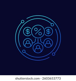 peer-to-peer lending icon, p2p loan linear design