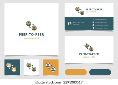 Diseño de logotipo de punto a punto con lema editable. Libro de promoción de marca y plantilla de tarjeta de visita.