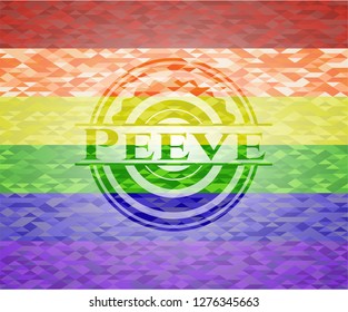 Peeve emblem on mosaic background with the colors of the LGBT flag