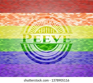 Peeve emblem on mosaic background with the colors of the LGBT flag