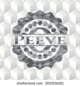 Peeve grey badge with geometric cube white background. 