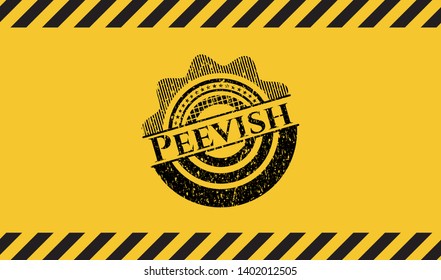 Peevish black grunge emblem, yellow warning sign. Vector Illustration. Detailed.