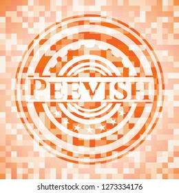Peevish orange tile background illustration. Square geometric mosaic seamless pattern with emblem inside.