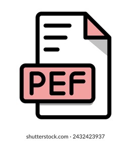 PEF File Format Icon. type file icons. Black outline, pink and White. Vector Illustration