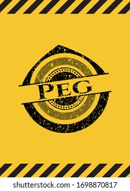 Peg black grunge emblem inside yellow warning sign. Vector Illustration. Detailed.