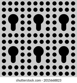 Peg board with curly holes. Grey peg board perforated texture background for working bench tools. Vector illustration.