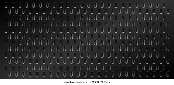 Peg Board With Oval Holes. Rectangle Black Peg Board Perforated Texture Background For Working Bench Tools. Vector Illustration