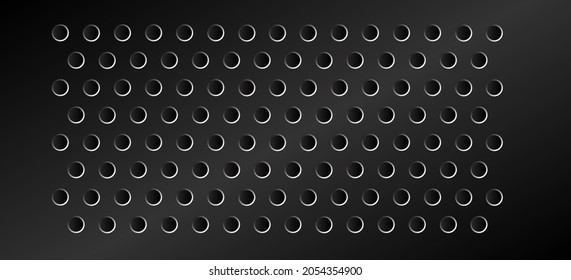 Peg Board With Round Holes. Black Rectangle Peg Board Perforated Texture Background For Working Bench Tools. Vector Illustration