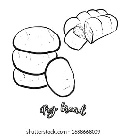 Peg bread food sketch separated on white. Vector drawing of Leavened, lobed loaf, usually known in Jamaica. Food illustration series.