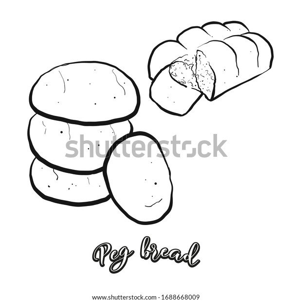 白い背景にパンの食べ物のスケッチを固定します ジャマイカで通常知られる 葉状のローフのベクター画像 食べ物イラストシリーズ のベクター画像素材 ロイヤリティフリー