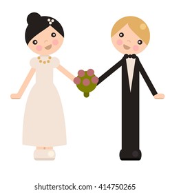 Peg doll wedding couple, isolated vector