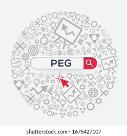PEG mean (price to earnings growth ratio) Word written in search bar ,Vector illustration.