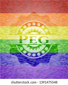 Peg on mosaic background with the colors of the LGBT flag