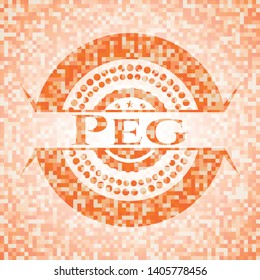 Peg orange tile background illustration. Square geometric mosaic seamless pattern with emblem inside.