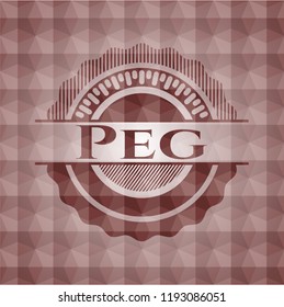 Peg red seamless emblem with geometric background.