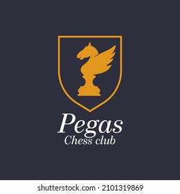 Pegas club badge emblem chess club, chess tournament logo vector icon on white background