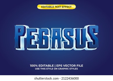 Pegasus 3d text effect with dream and mythology theme. blue typography template for game or film tittle.