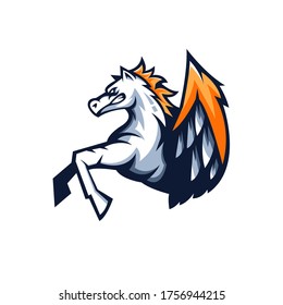 Pegasus athletic club vector logo concept isolated on white background for badge, emblem and t shirt printing. Modern sport team mascot badge design.